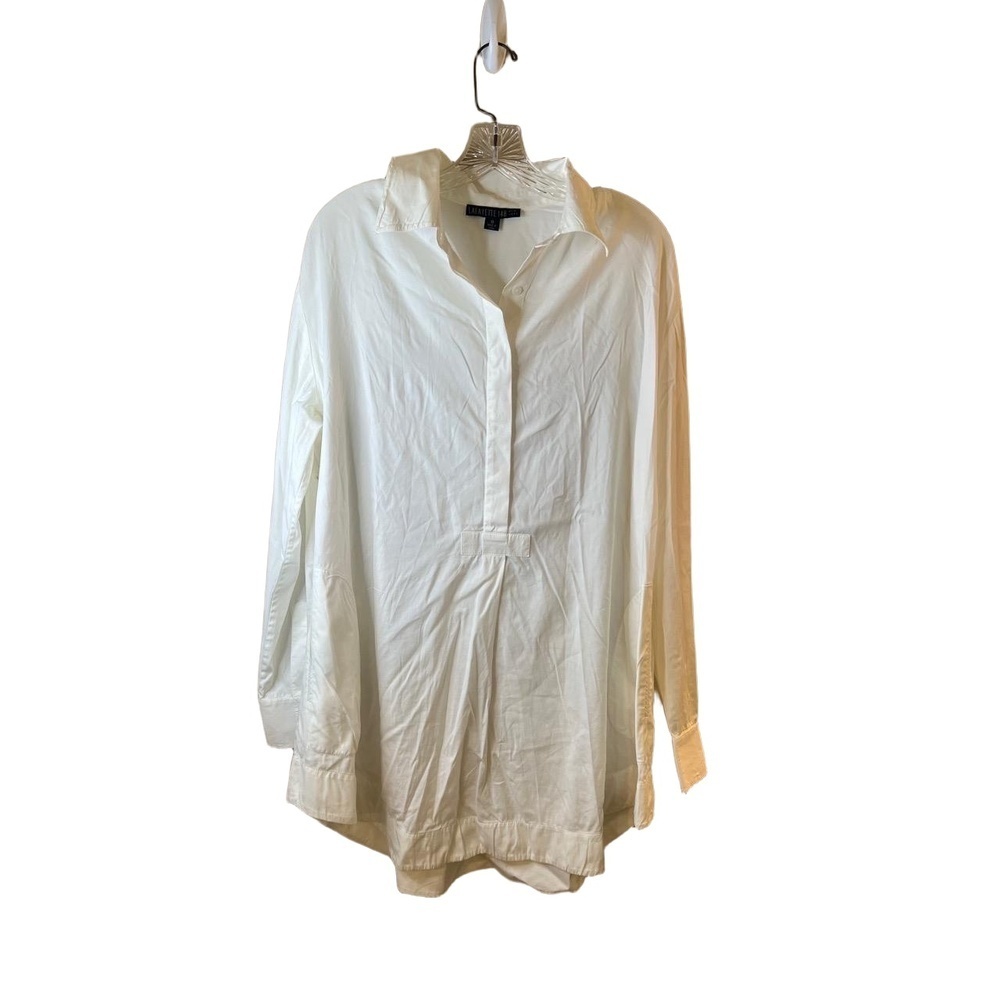Lafayette 148 New York White Cotton Flowy Tunic Shirt Dress Pockets Size 10